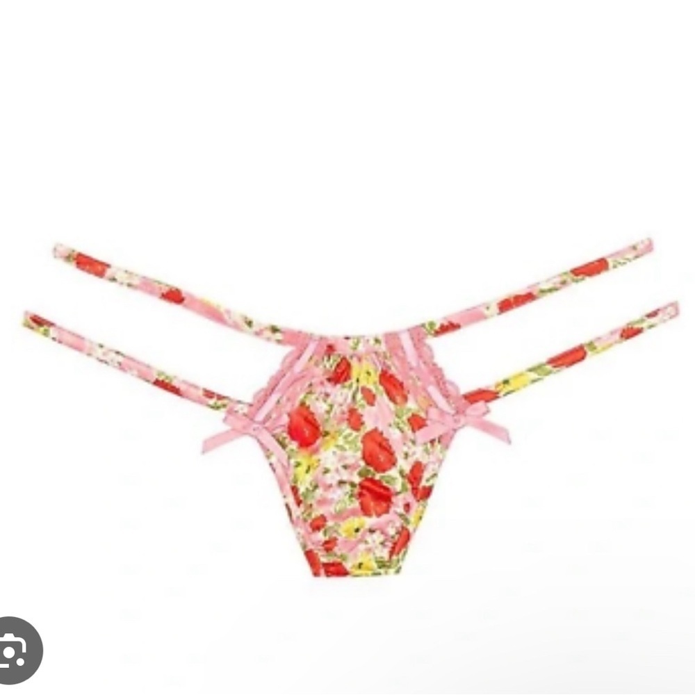 For Love and Lemons Painterly Thong Panty Pink Red Yellow XXS